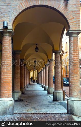 view of well known arches of Bologna, Italy