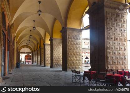 view of well known arches of Bologna, Italy