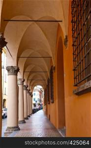 view of well known arches of Bologna, Italy