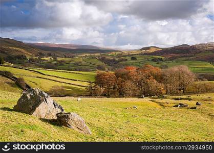 View of Wharfe Dale from Norber Erratics in Yorkshire Dales National Park