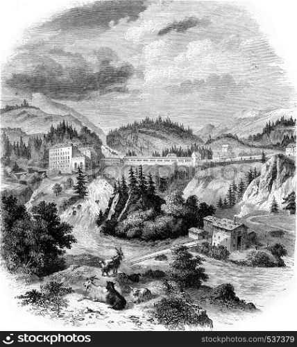 View of Wildbad Gastein, vintage engraved illustration. Magasin Pittoresque 1857.
