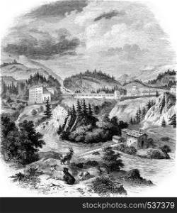 View of Wildbad Gastein, vintage engraved illustration. Magasin Pittoresque 1857.