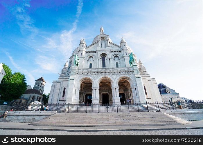 view of world famous Sacre Coeur church fcade at summer, Paris, France. Sacre Coeur church, Paris