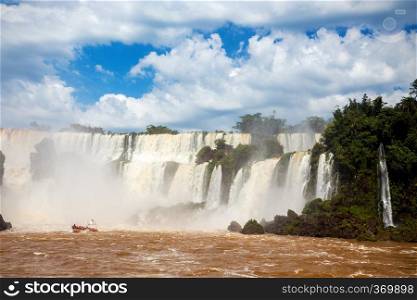 view of worldwide known Iguassu falls at the border of Brazil and Argentina 
