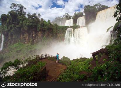 view of worldwide known Iguassu falls at the border of Brazil and Argentina