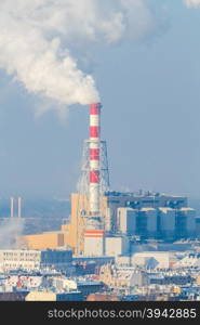 View of Wroclaw with a thermal power plant in winter.. Wroclaw. Thermal power plant.