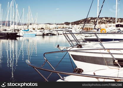 View of yachts in Marina of Cannes, French Riviera, France