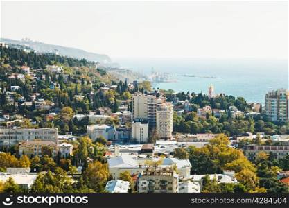 view of Yalta city and Black Sea coastline from Darsan Hill, Crimea