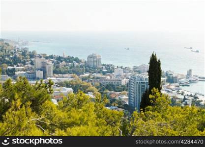 view of Yalta city and Black Sea waterfront from Darsan Hill, Crimea