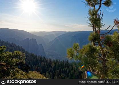 View of Yosemite Valley on a smokey day
