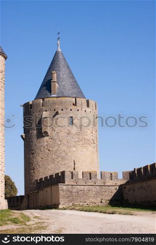 View on a tower of Carcassonne, France