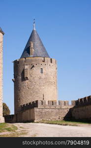 View on a tower of Carcassonne, France