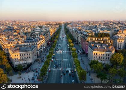 View on Avenue des Champs Elysees from Arc de Triomphe. Avenue des Champs Elysees