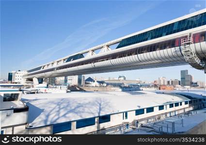view on Bagration Bridge through Moskva river in Moscow in winter day