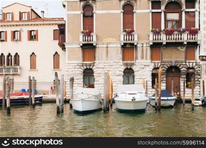 View on boats from Grand canal in Venice, Italy