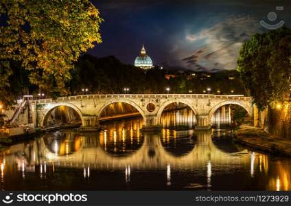 View on Bridge Sisto and river Tiber in Rome, Italy
