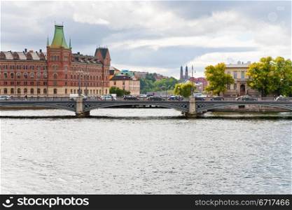 view on canal and bridge in Stockholm, Sweden