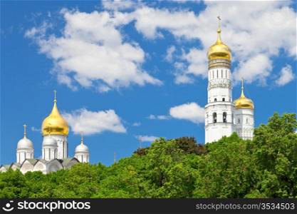 view on Cathedrals of Moscow Kremlin in summer day