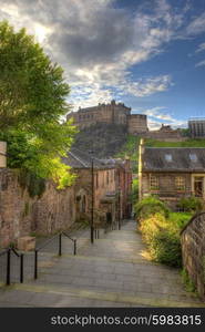 view on Edinburgh Castle from Heriot place, Edinburgh, Scotland, UK