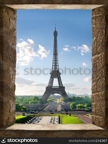 View on Eiffel Tower from ancient window