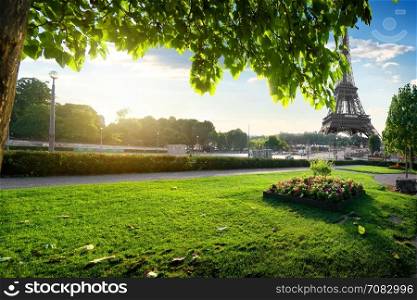 View on Eiffel Tower from the Trocadero Gardens in Paris, France