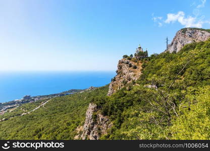 View on Foros town and the Church of Christ's Resurrection, Crimea, Ukraine.. View on Foros town and the Church of Christ's Resurrection, Crimea, Ukraine