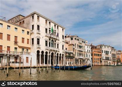 View on gondolas from Grand canal in Venice, Italy