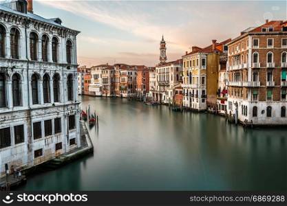 View on Grand Canal and Santi Apostoli Church from Rialto Bridge, Venice, Italy