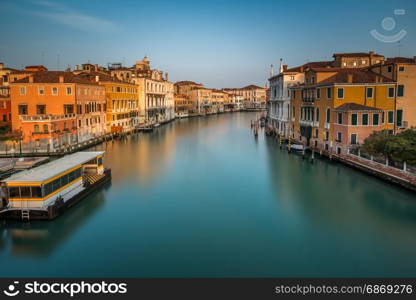 View on Grand Canal and Vaparetto Station from Accademia Bridge at Sunrise, Venice, Italy