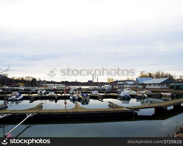 View on Helsinki boat station in the early morning