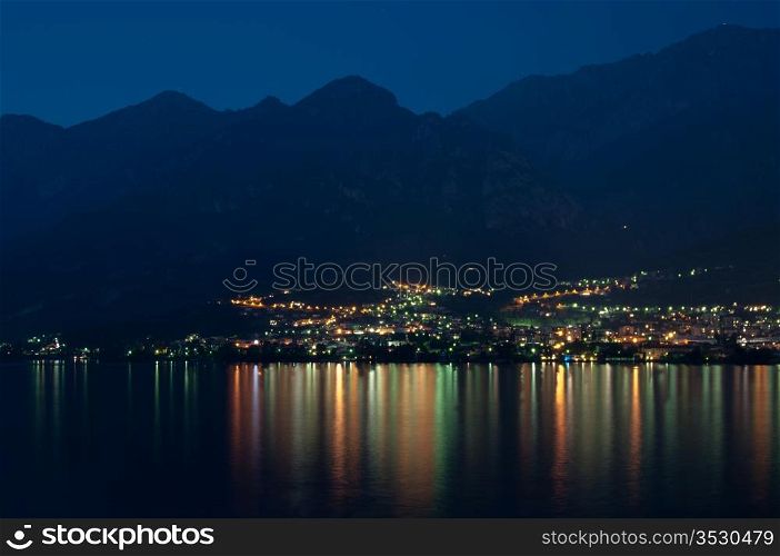 View on Mandello De Lario from the opposing shore at Lake Como at night