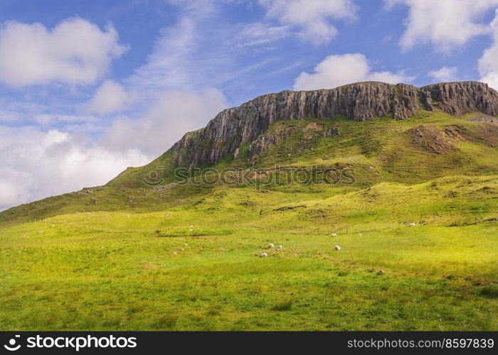 view on mountain ridgeclose to Duntulm castle, Isle of Skye, Trotternish peninsula, Scotland. view on mountain ridge from Duntulm castle, Isle of Skye, Scotland