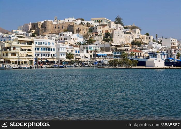 View on Naxos seen from the boat