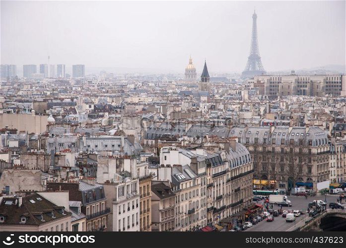 View on Paris form Notre Dame cathedral. view of Eiffel tower