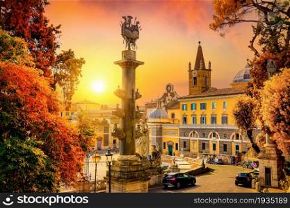 View on Piazza del Popolo in Rome, Italy. View on Piazza del Popolo