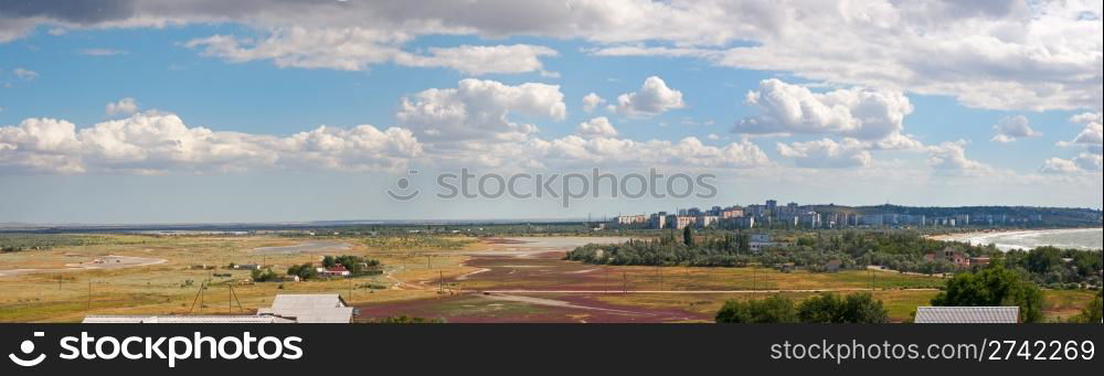 View on Scholkino City (Crimea, Ukraine). Three shots composite picture.