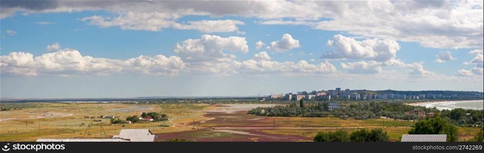 View on Scholkino City (Crimea, Ukraine). Three shots composite picture.