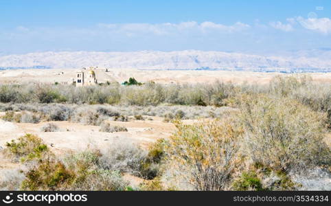 view on St.John church in wilderness lands of Palestine, Jordan