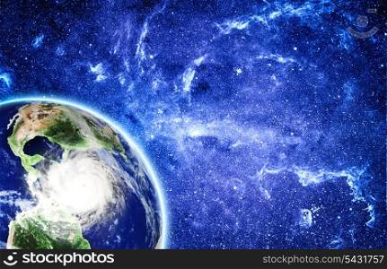 view on storm in Caribbean sea from space. Elements of this image furnished by NASA