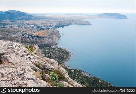 "View on summer rocky coastline of "Sudak" Town (Crimea, Ukraine)"