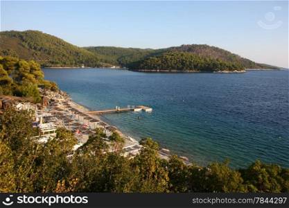 View on the beach and environment at Adrina Beach resort on Skopelos island,Greece