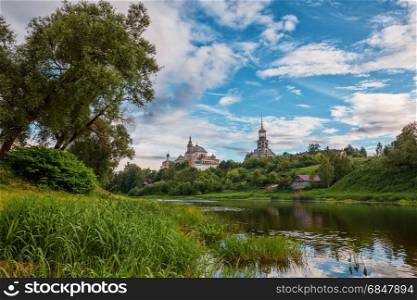 View on the Borisoglebsky Monastery from Tvertsa River, Torzhok, Russia