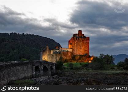 View on The Eilean Donan Castle in the evening time, Scotland, UK