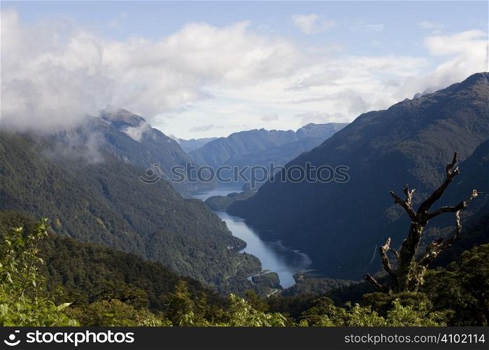 View on the entrance of Doubtful Sound, the tranquil sister of Milford Sound in New Zealand