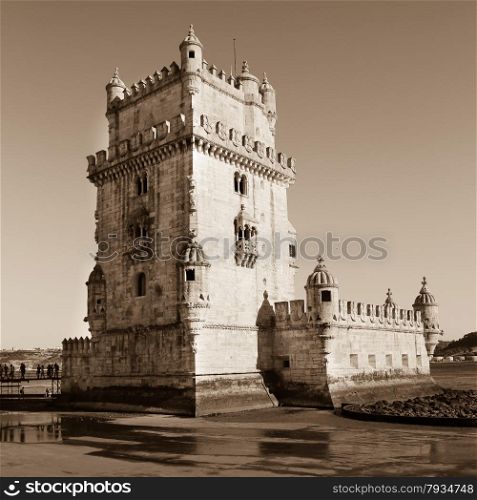 View on the fortified tower of Belem in Lisbon, Portugal