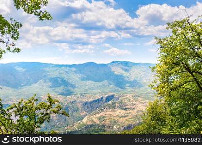 View on the mountains of Montenegro from above at summer day. Mountains from above