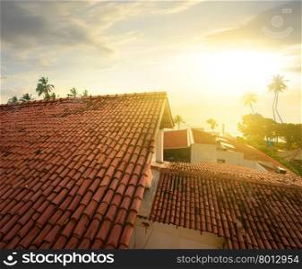 View on the ocean from a roof at sunset