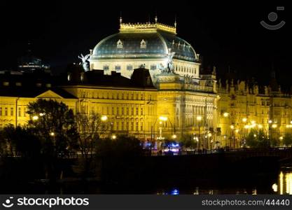 View on the Prague National Theater at night, Czech Republic