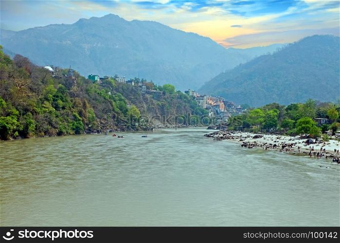 View on the river Ganges near Laxman Jhula in India