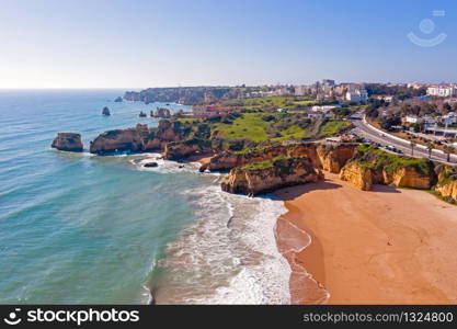 View on the rocky coast from Lagos in the Algarve Portugal
